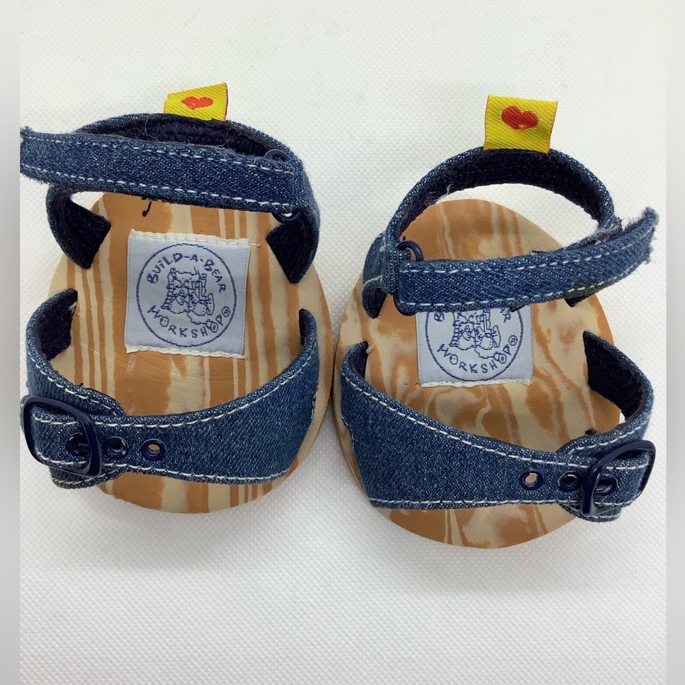 Build A Bear Clothing Set Denim Overall Dress Sandals and Bows 3 Piece Set - Picture 4 of 9